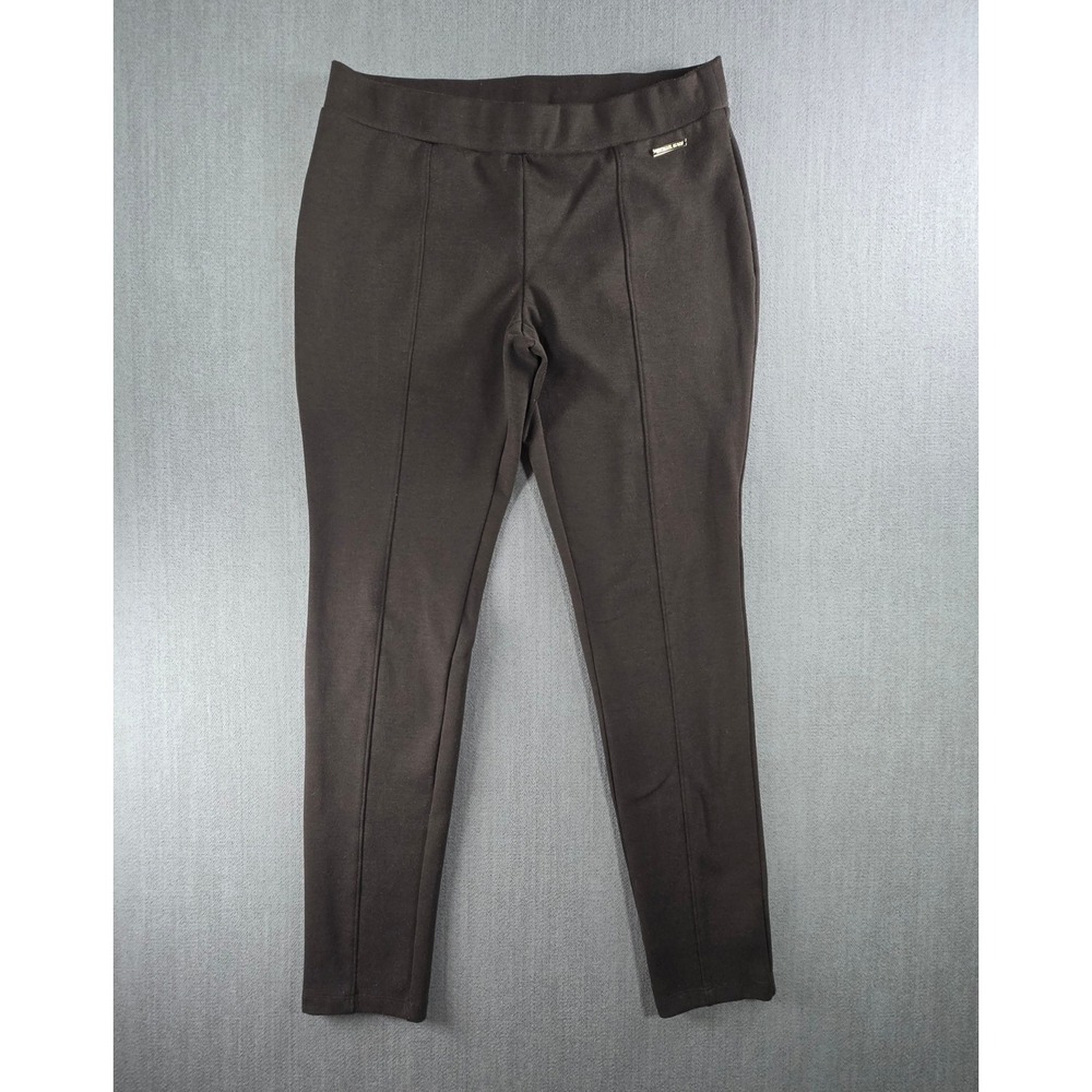 Michael Kors Leggings Womens Size M Brown Front Seam Gold Logo Pull On Pants